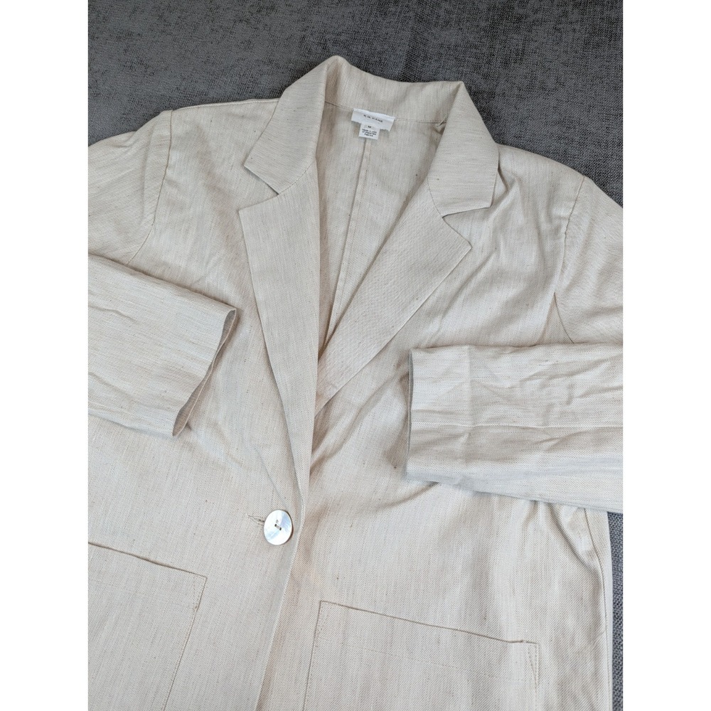 R.G. Kane Vice Blazer Womens M Oatmeal Linen Blend 1 Button Oversized Jacket
